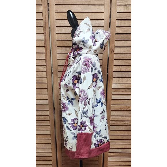 POL Women's White/Purple Floral Knit Hoodie Hooded Pullover Sweater Top Size L - Picture 6 of 8